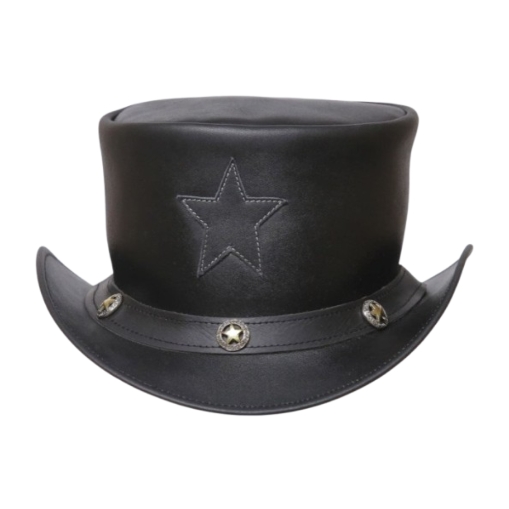 A Top Hat for the Daring and Different, Black Leather with a Starry Twist