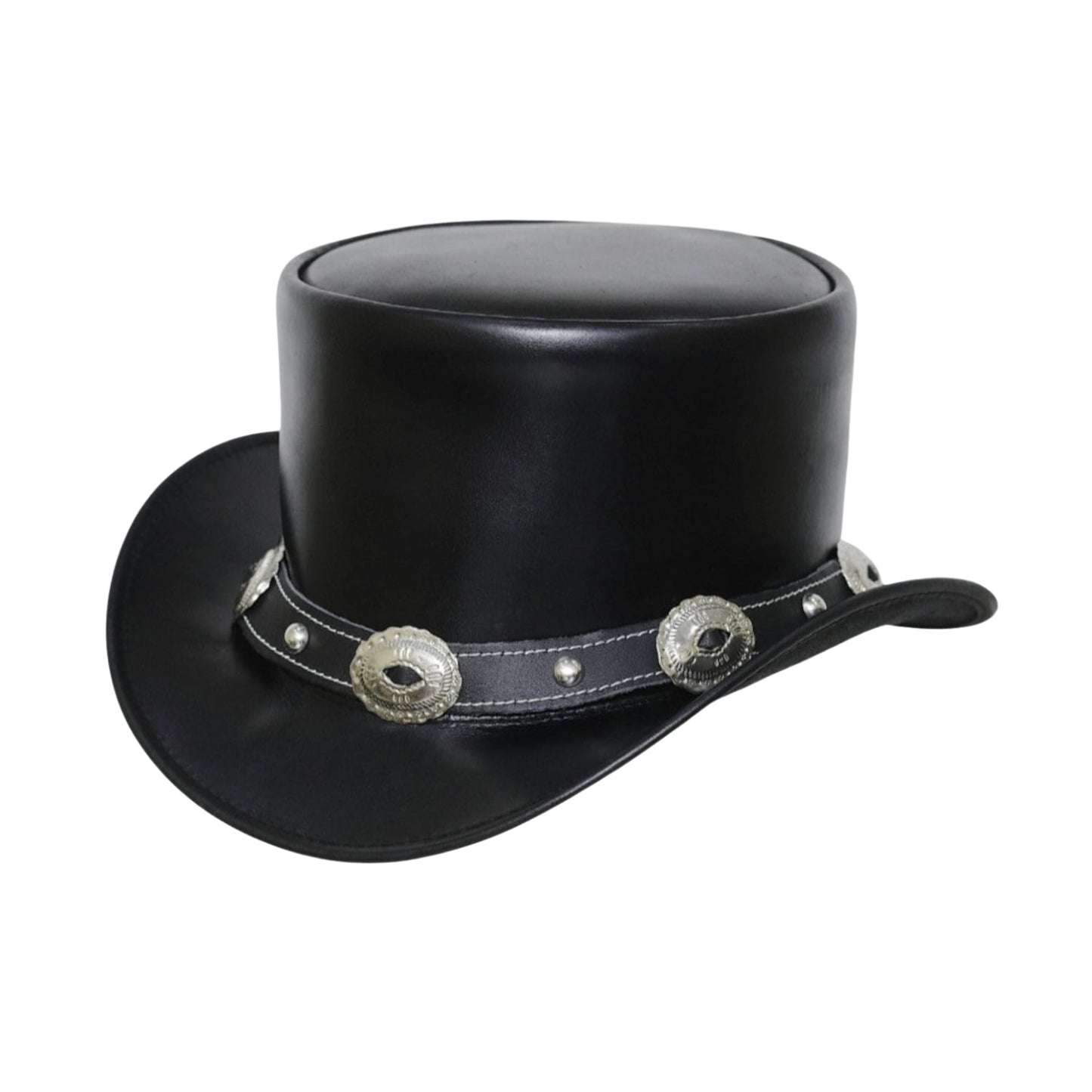 American-style cowhide leather top hat with conchoo band
