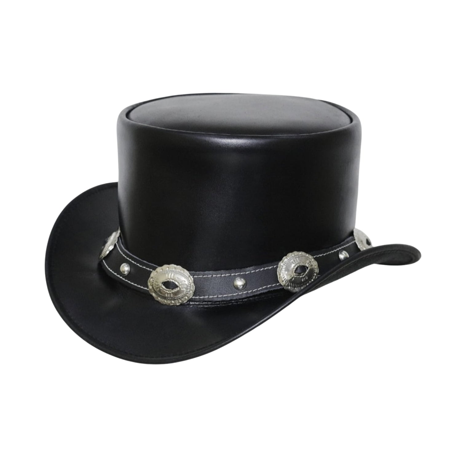 American-style cowhide leather top hat with conchoo band
