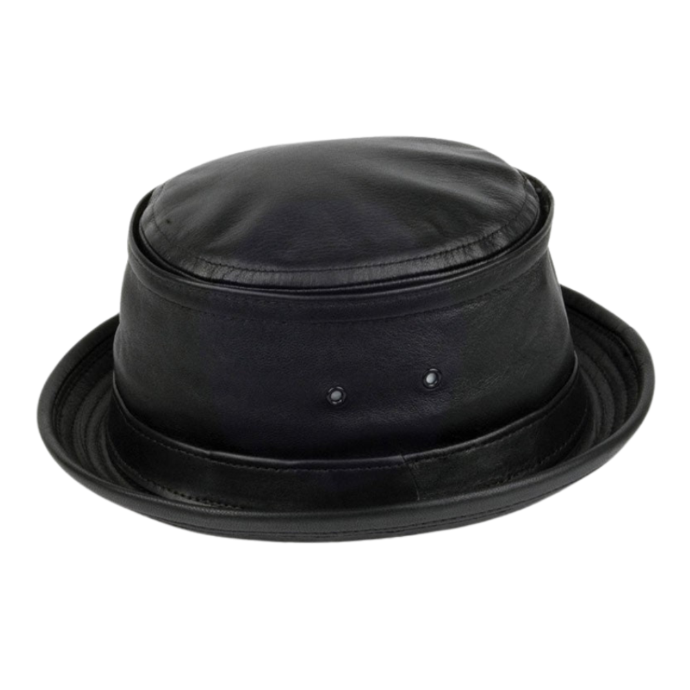 American Style Leather Bucket Hat – Sleek Black Leather Design
