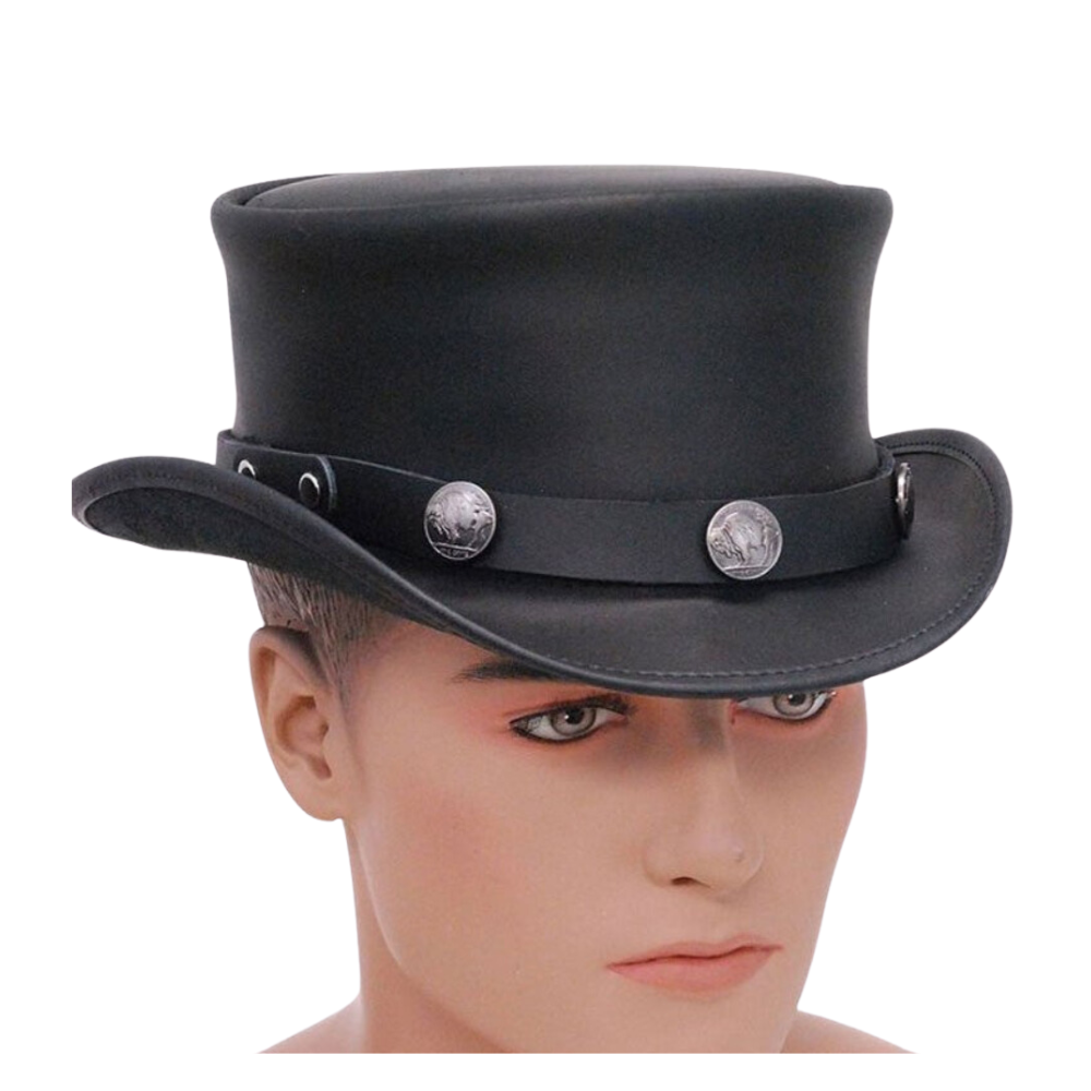 Australia Steampunk Leather Top Hat – Buffalo Nickels Color, Vintage Design
