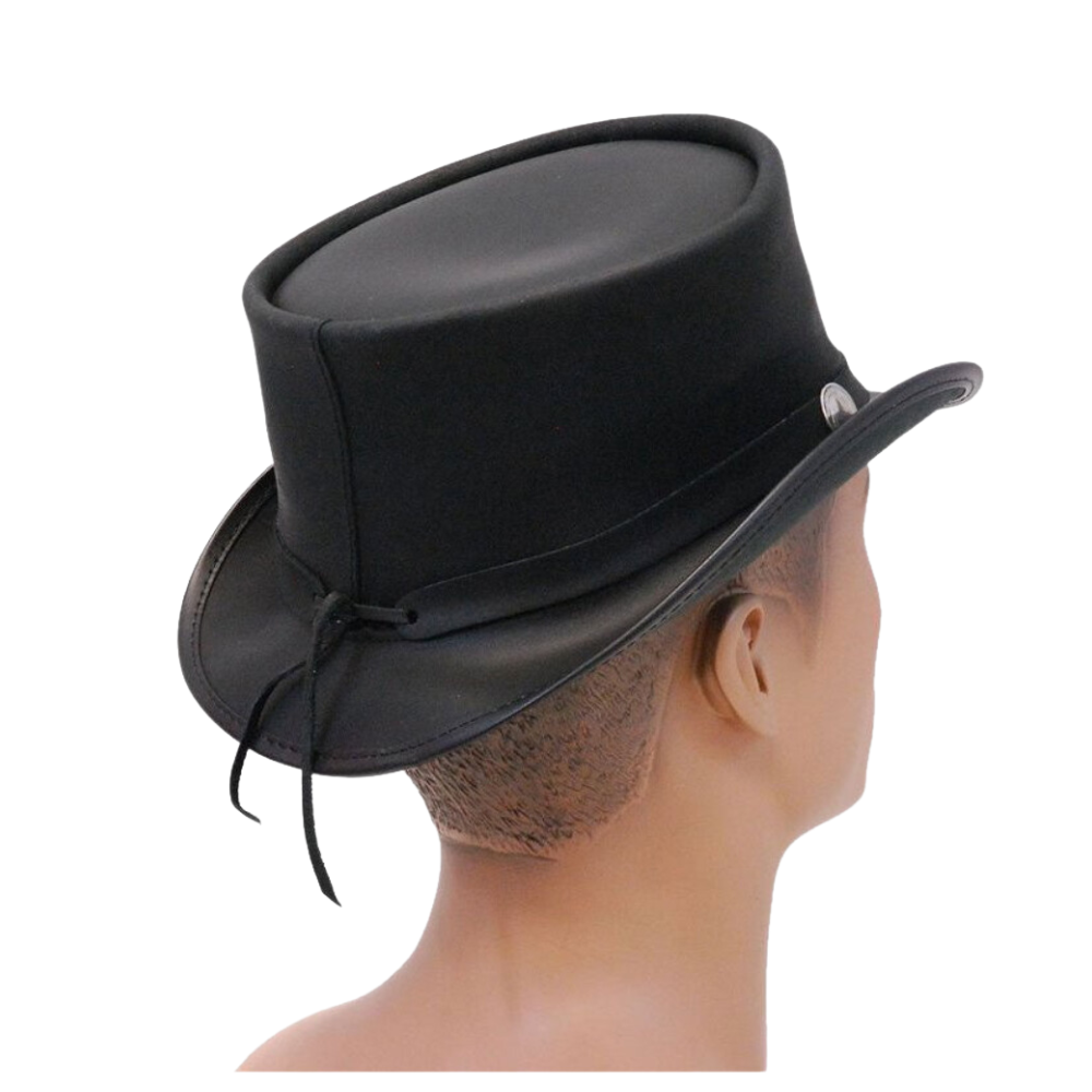 Australian Steampunk Leather Top Hat – Buffalo Nickels Color, Gothic Style
