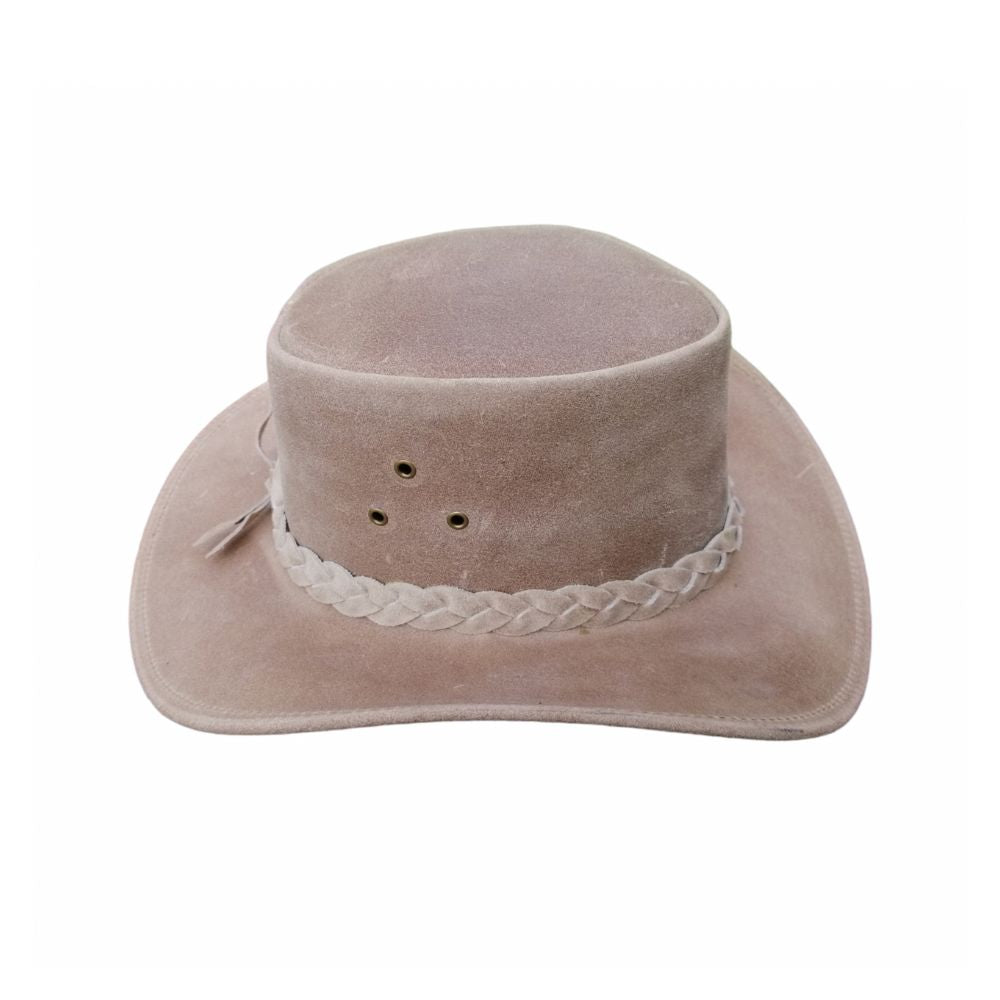 Authentic Australian leather hat with a wide brim.
