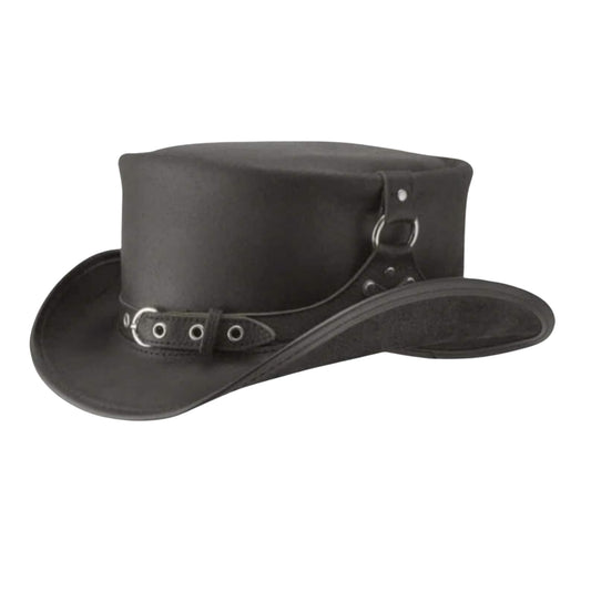 Biker Top Hat, Vintage Black Leather

