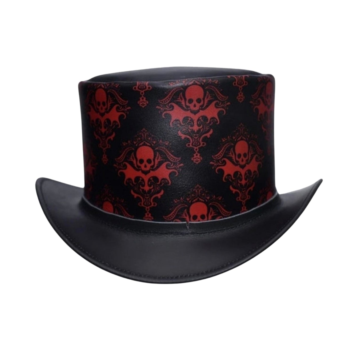 Biker leather top hat perfect for Halloween costumes.
