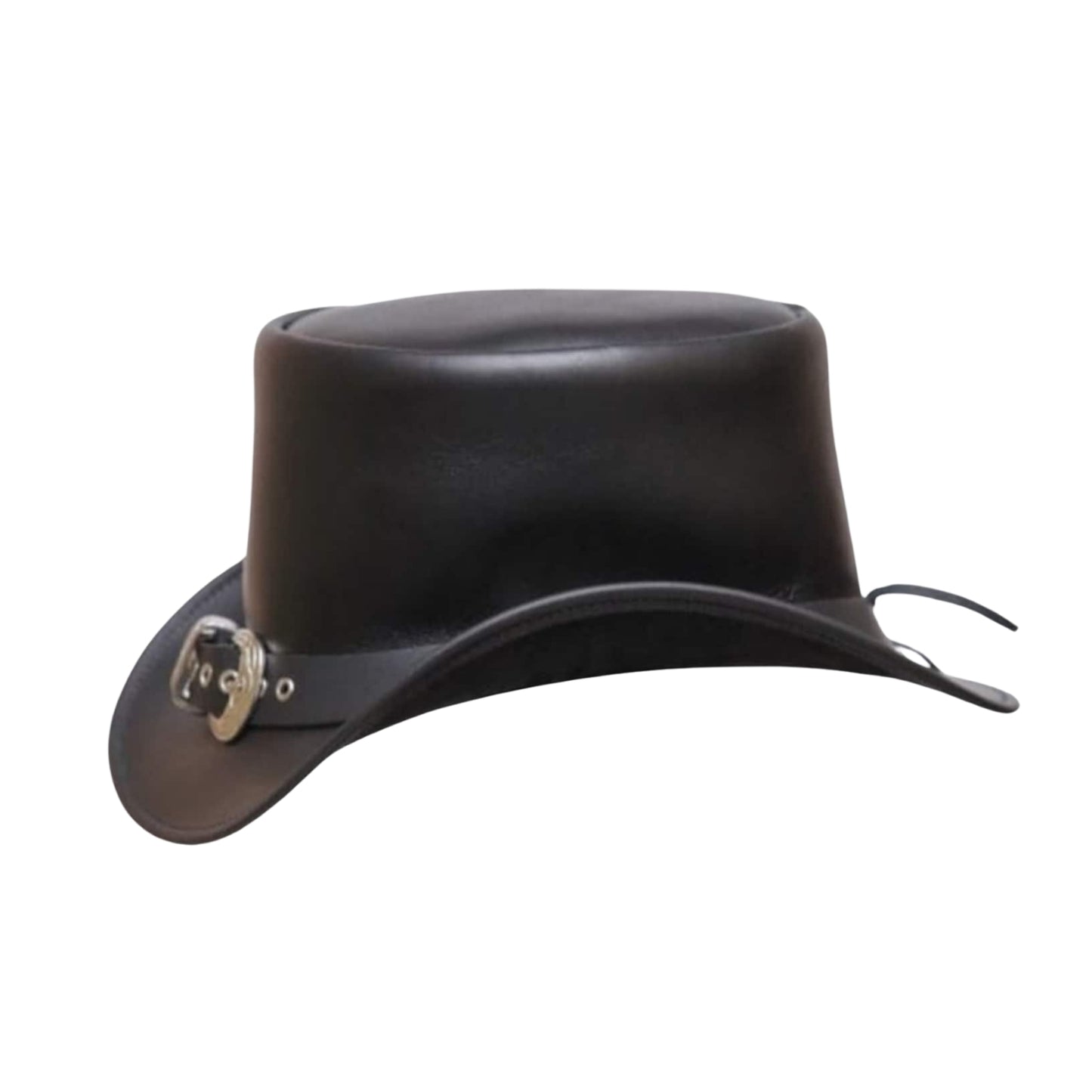 Black Eldorado steampunk top hat with unique belt buckle
