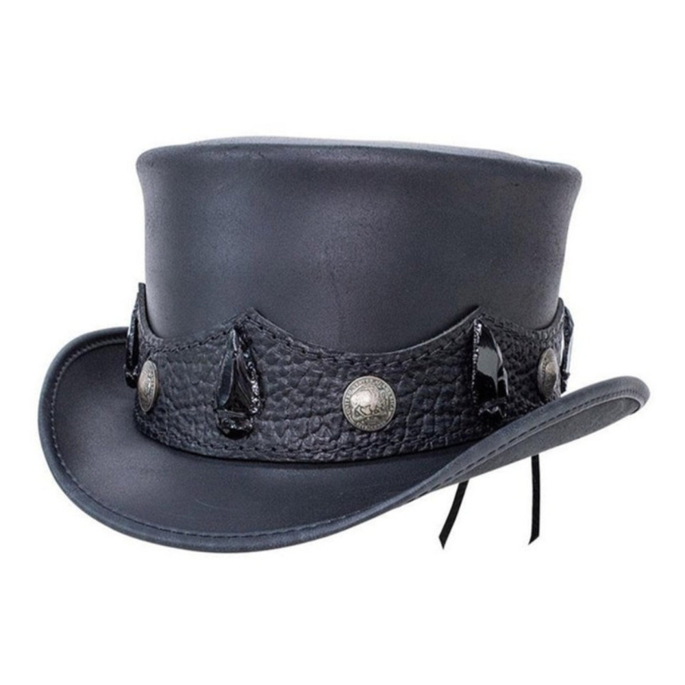 Black Leather Top Hat, Gothic Hat, Steampunk Hat, Halloween Hat