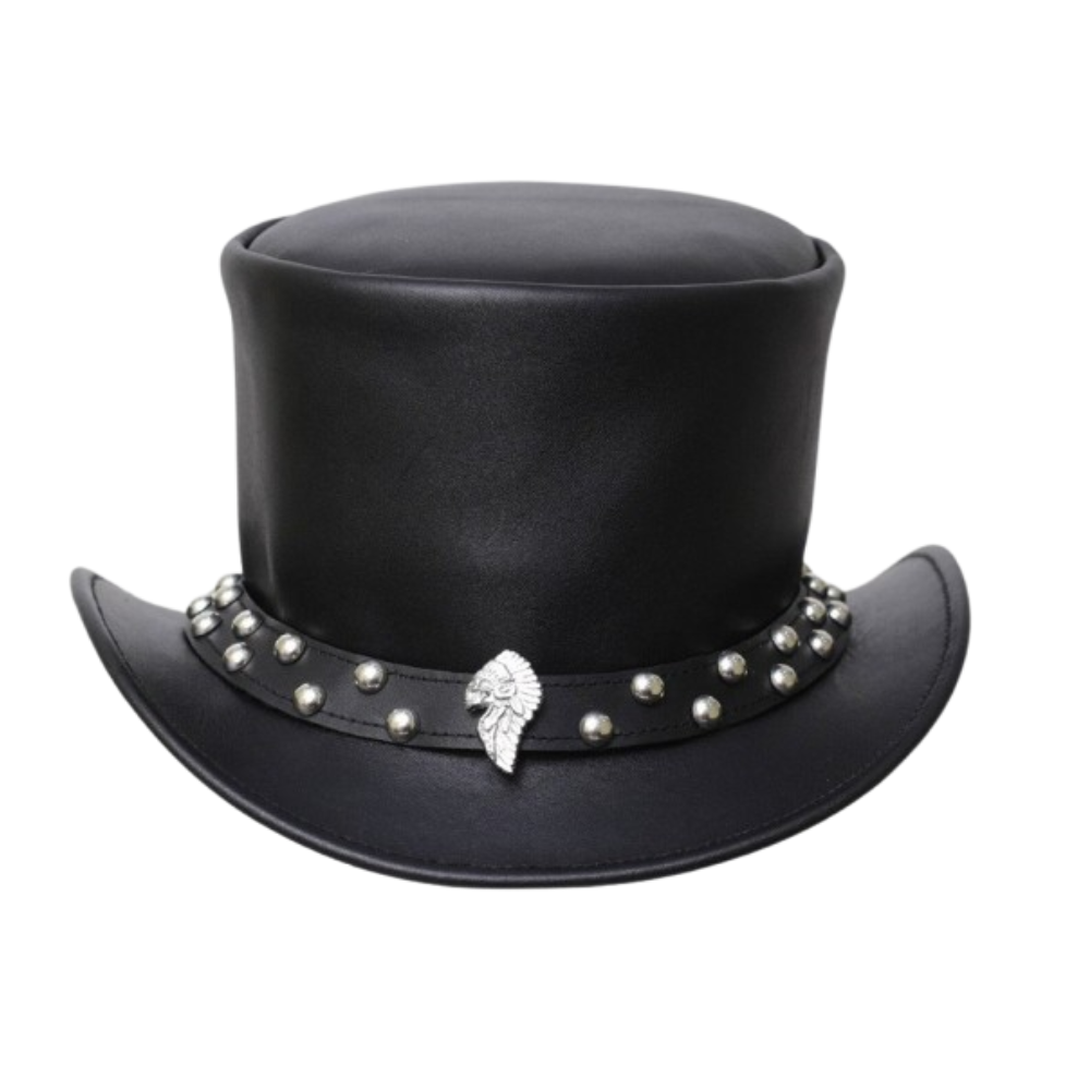 Black Leather Top Hat for Western, Gothic, and Steampunk Styles
