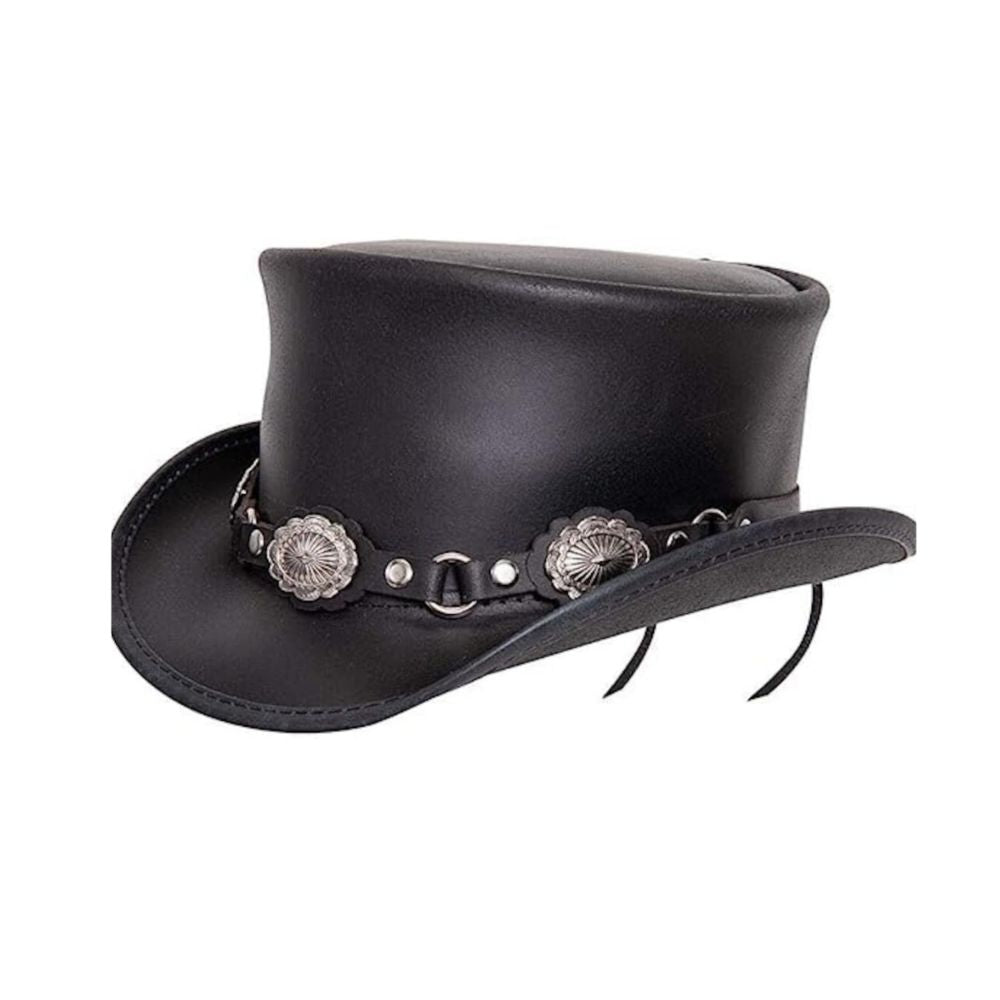 Black Leather Victorian Top Hat with Concho Band