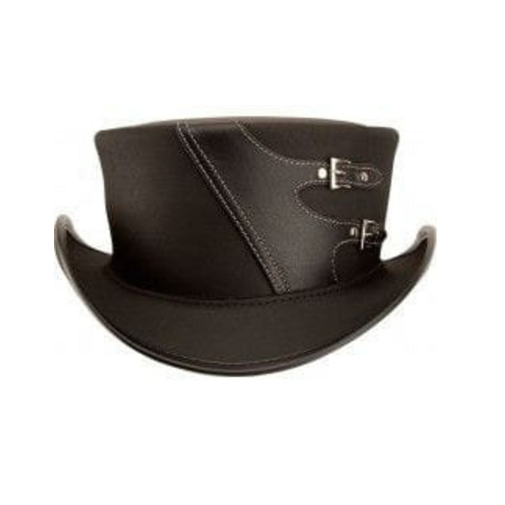 Black corset buckle style leather top hat
