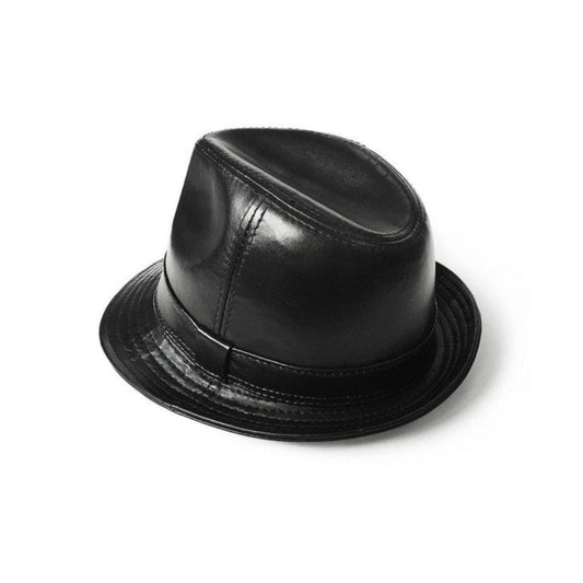 Black fedora hat made of lambskin leather
