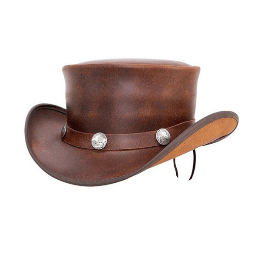 Brown Bull Rider Leather Hat with Pale Rider Top Design
