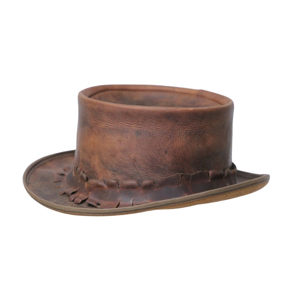 Brown Leather Top Hat, Gothic Burn Band, Steampunk Style