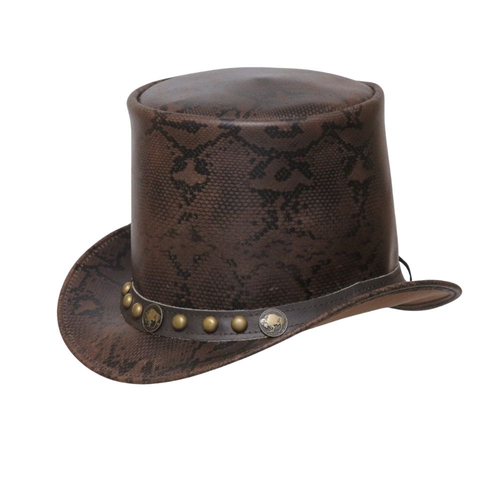 Brown Leather Top Hat, Steampunk Hat, Victorian Hat, Snake Style Hat