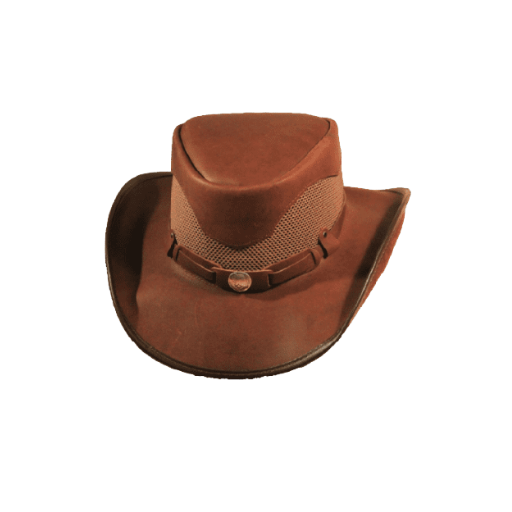 Brown leather cowboy hat with mesh for breathability
