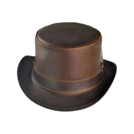 Brown leather mini top hat with vintage style
