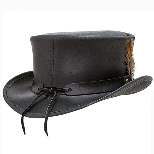 Classic Black Leather Top Hat, Handmade for Men