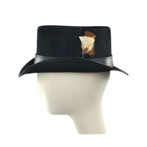 Classic black gambler hat with chain detail for men.
