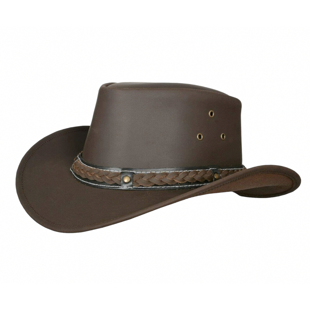 Dark brown cowboy hat with authentic western design.
