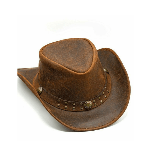 Durable brown cowhide cowboy hat with western flair
