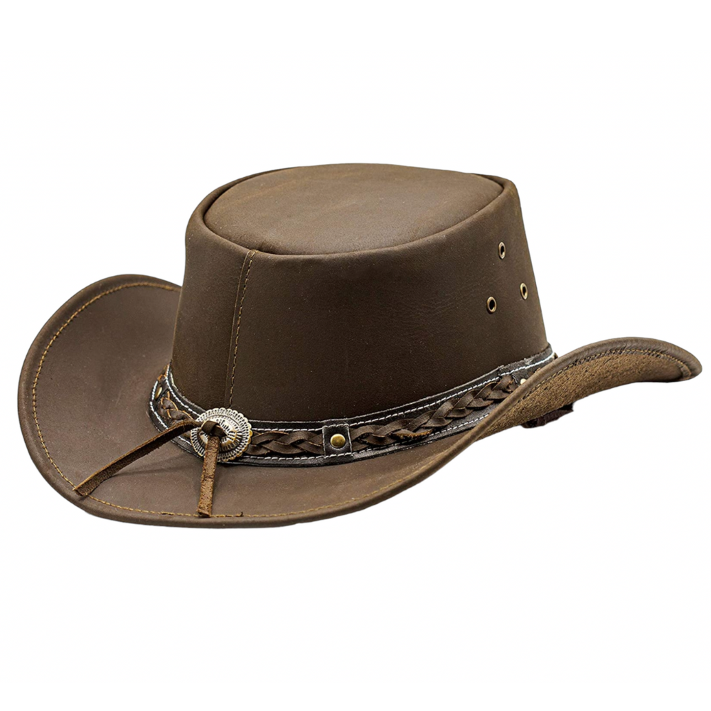 Durable dark brown cowboy hat with classic charm.





