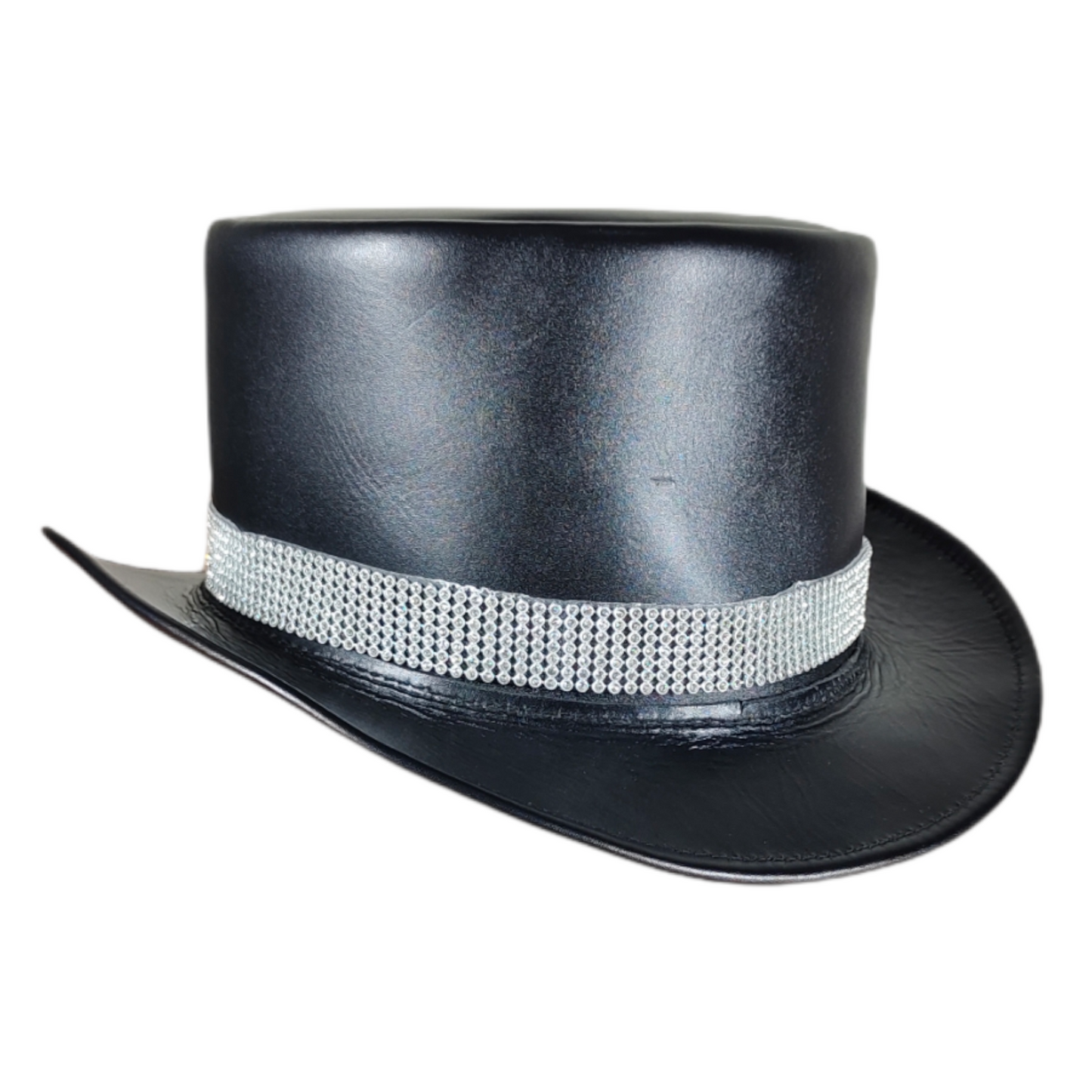 Elegant high-end leather top hat, perfect for Victorian fashion
