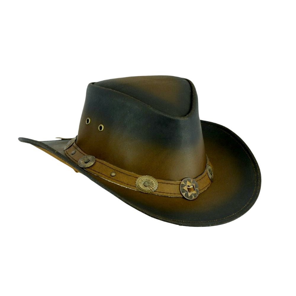 Elegant western-style leather cowboy hat with a classic design.
