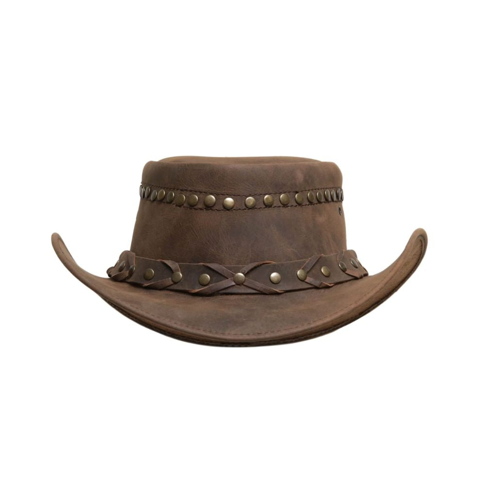 Elegant western cowboy hat with a genuine leather design.





