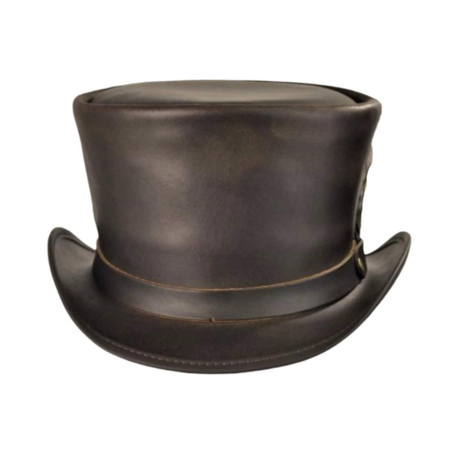 Fashionable leather top hat with a stylish cowhide leather band
