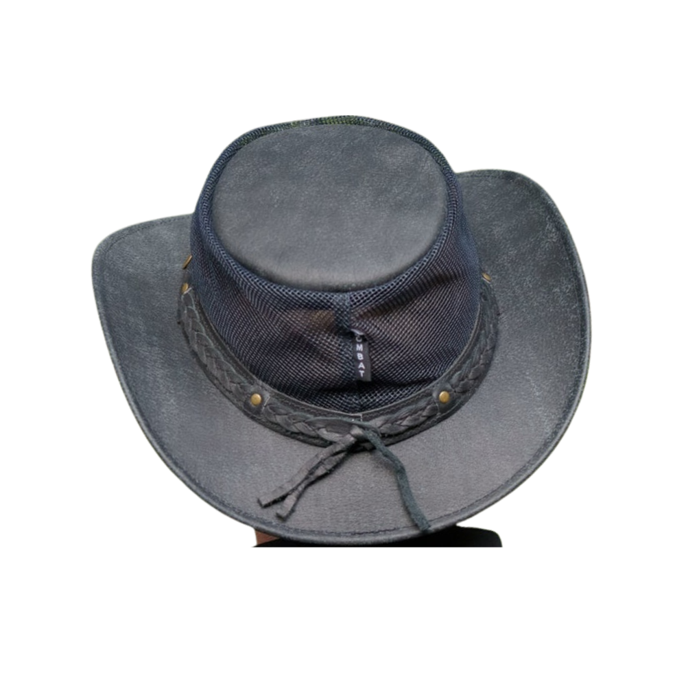 Foldable Black Leather Cowboy Hat for Unisex


