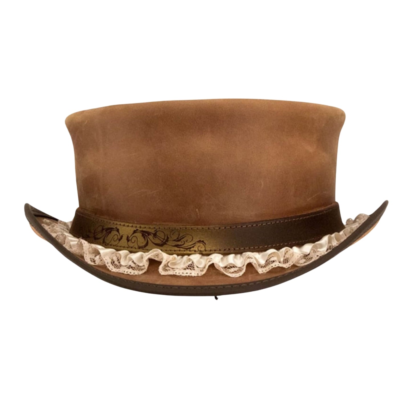 Gothic-inspired handcrafted leather top hat for ladies
