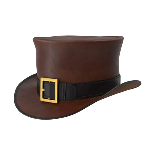 Gothic Steampunk Top Hat with Unique Buckle Design
