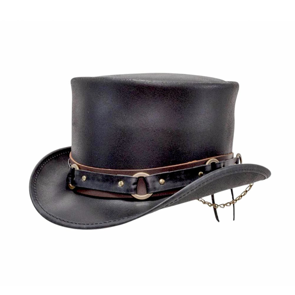 Gothic black leather top hat with SR2 band.
