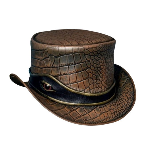 Handcrafted Leather Steampunk Top Hat with Eye Band

