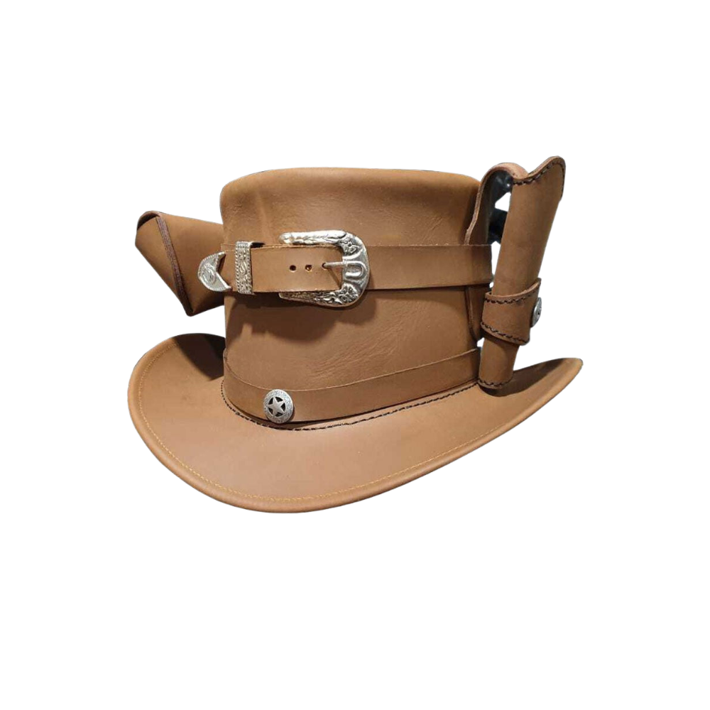  Handcrafted Leather Top Hat with Built-in Gun Holster