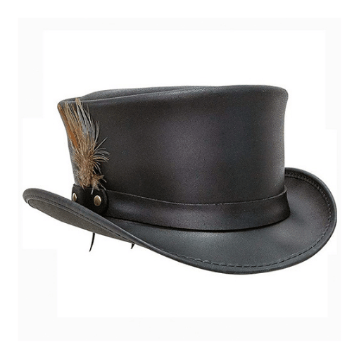 Handmade Black Leather Top Hat for Men