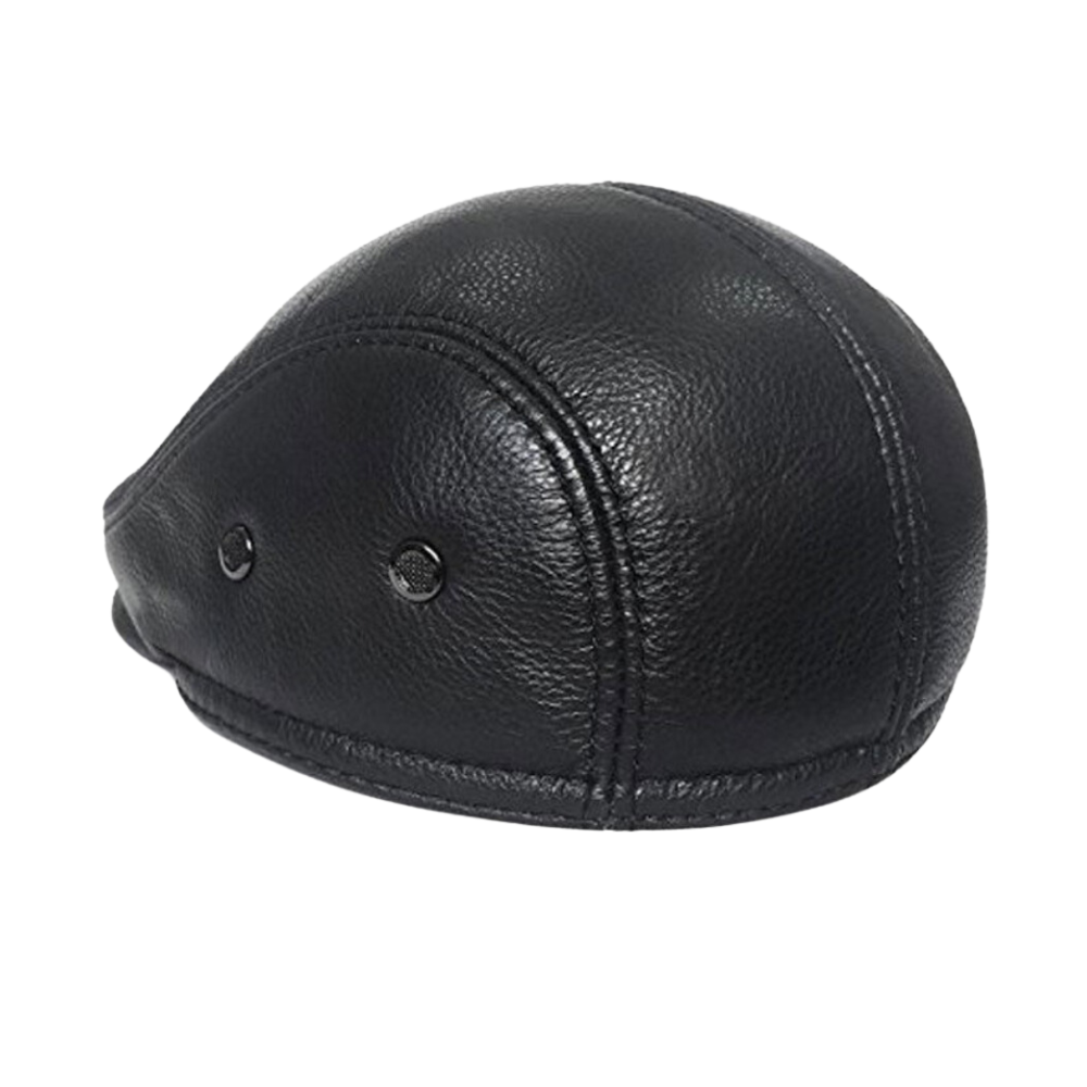 High-quality black leather ivy driving hat with a timeless design.

