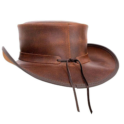 Leather Rider Hat - Brown Bull Rider with Classic Top
