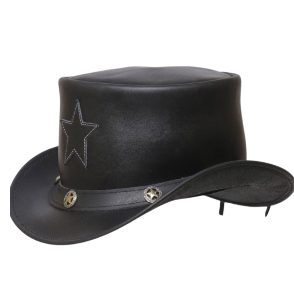 Mysterious Black Leather Top Hat, Perfect for Gothic or Steampunk Style