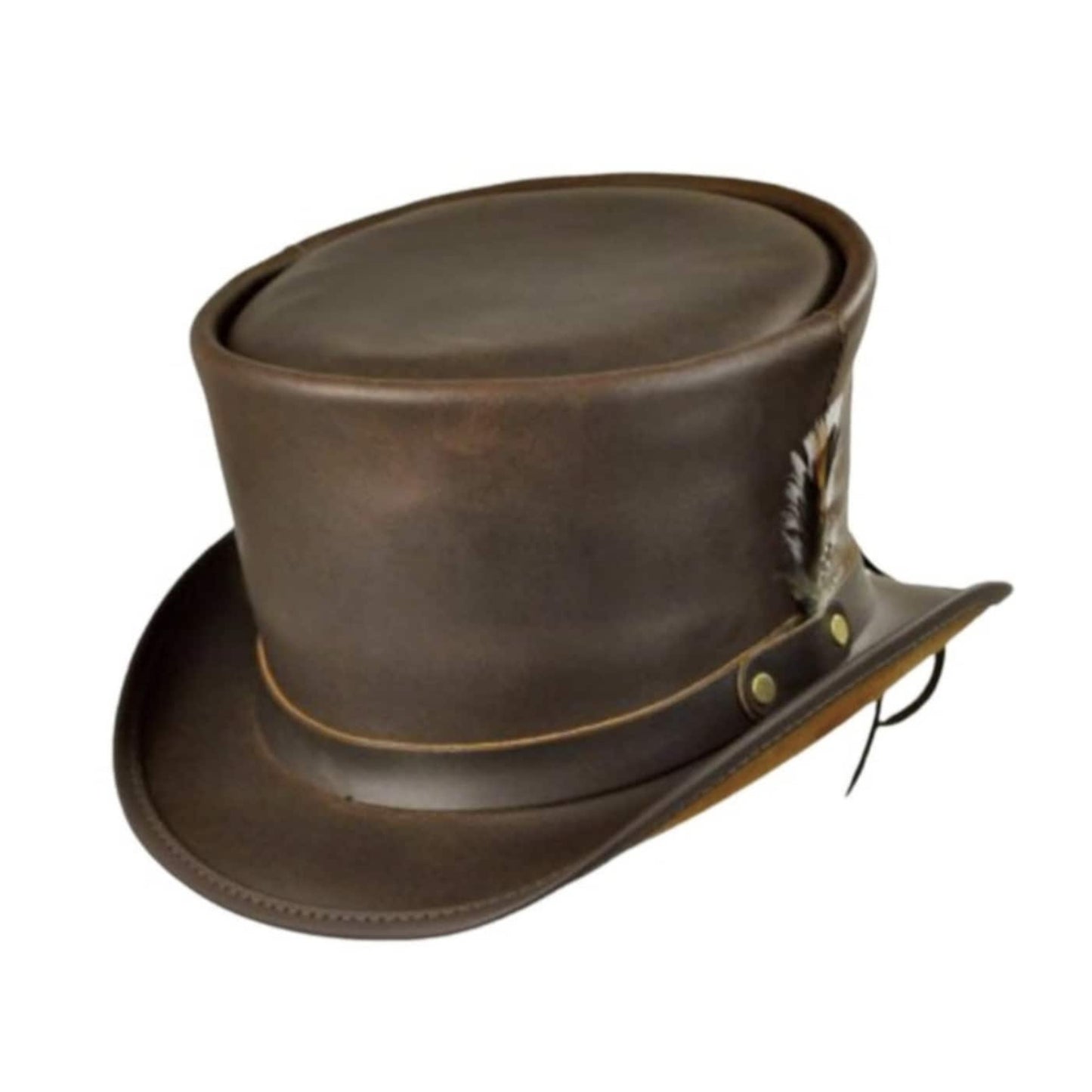 New Eldorado-style leather top hat with a bold steampunk look
