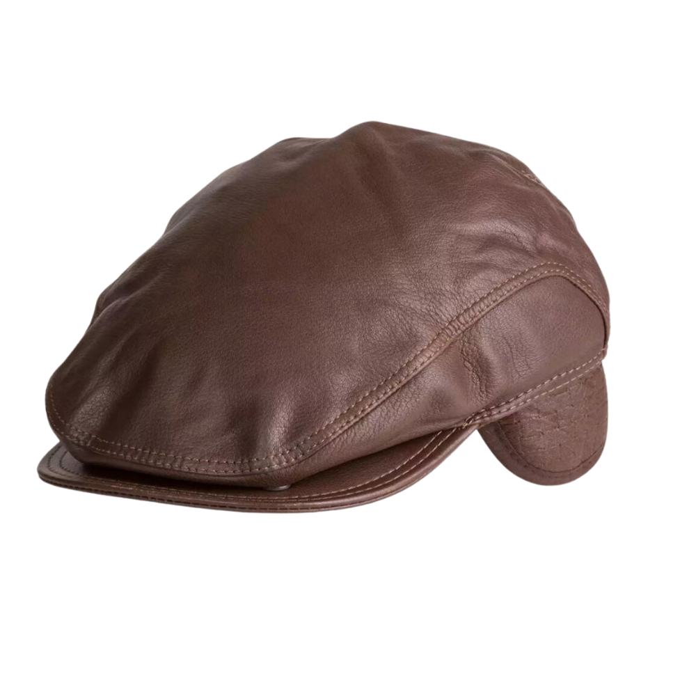 New York shearling leather ivy cap with a sleek design
