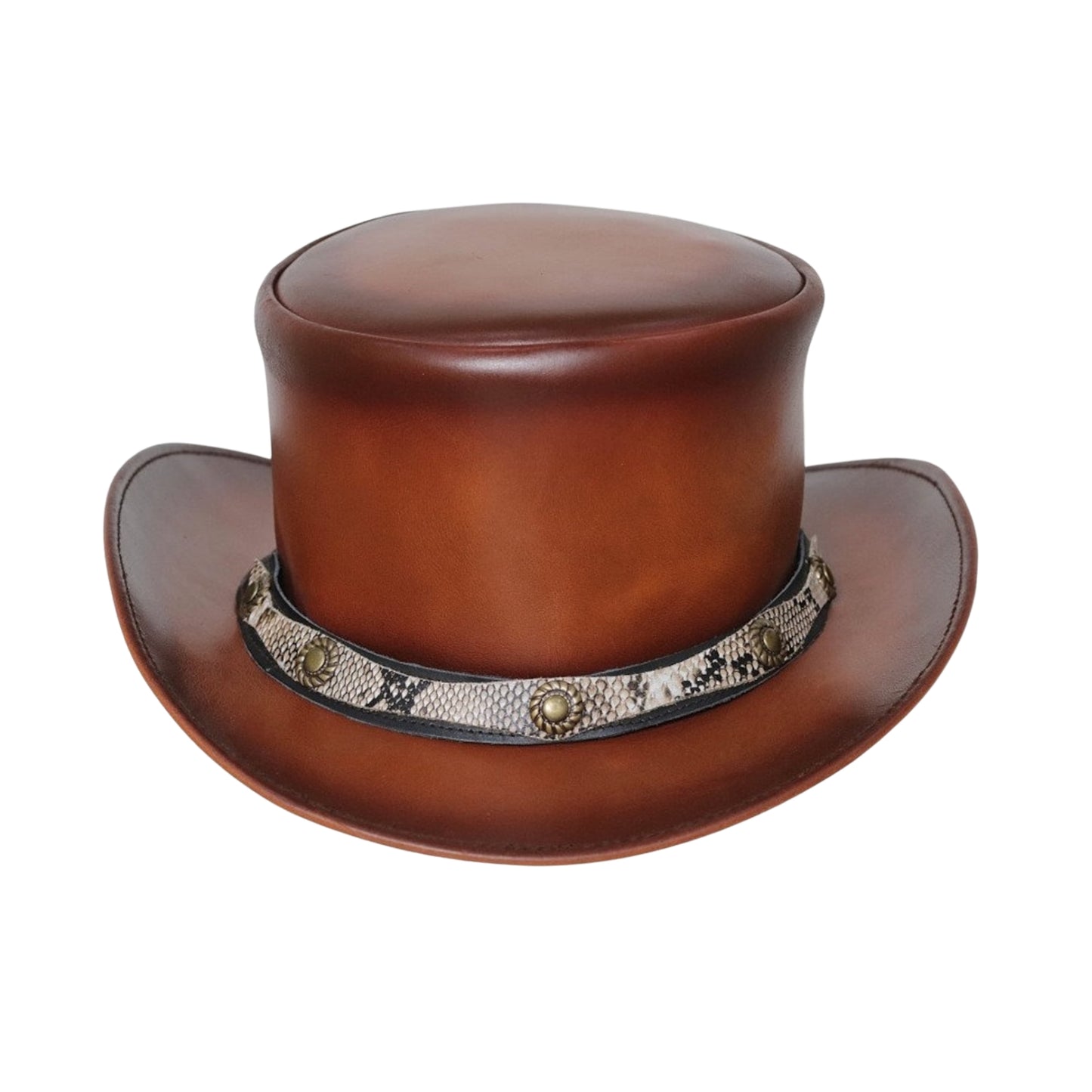 Pale Rider Gothic Leather Top Hat with Conchos
