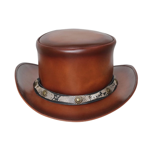 Pale Rider Gothic Leather Top Hat with Conchos

