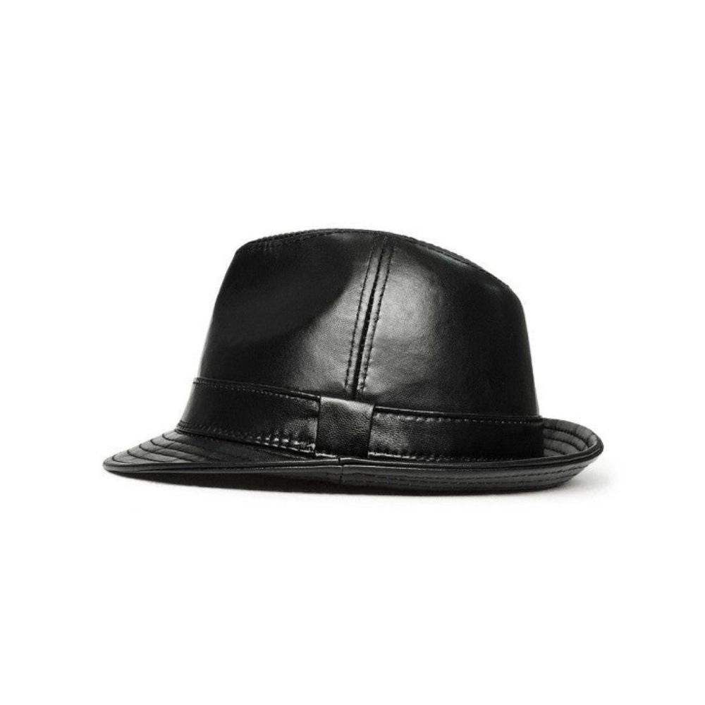 Solid color black lambskin leather fedora
