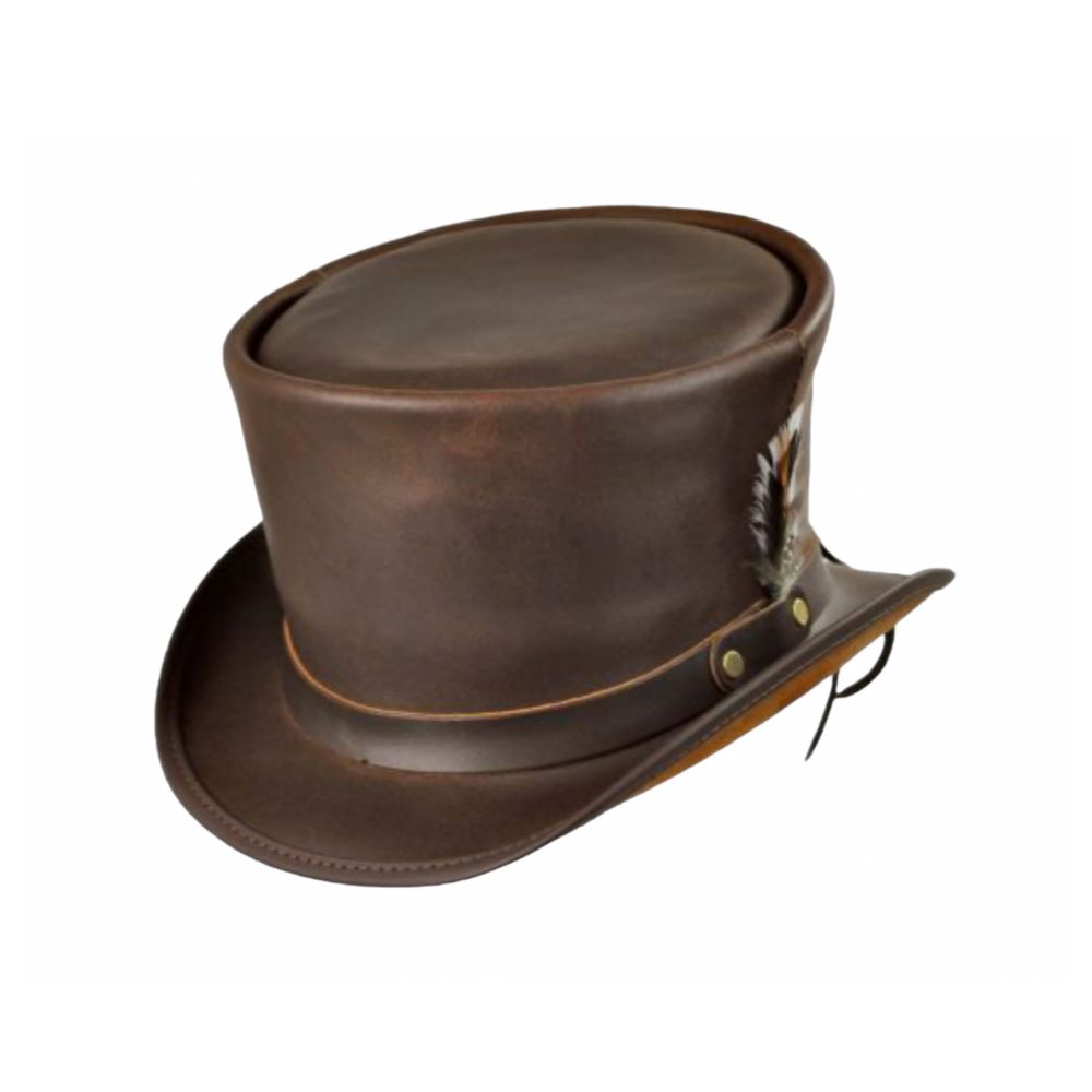 Sophisticated leather top hat for formal wear.
