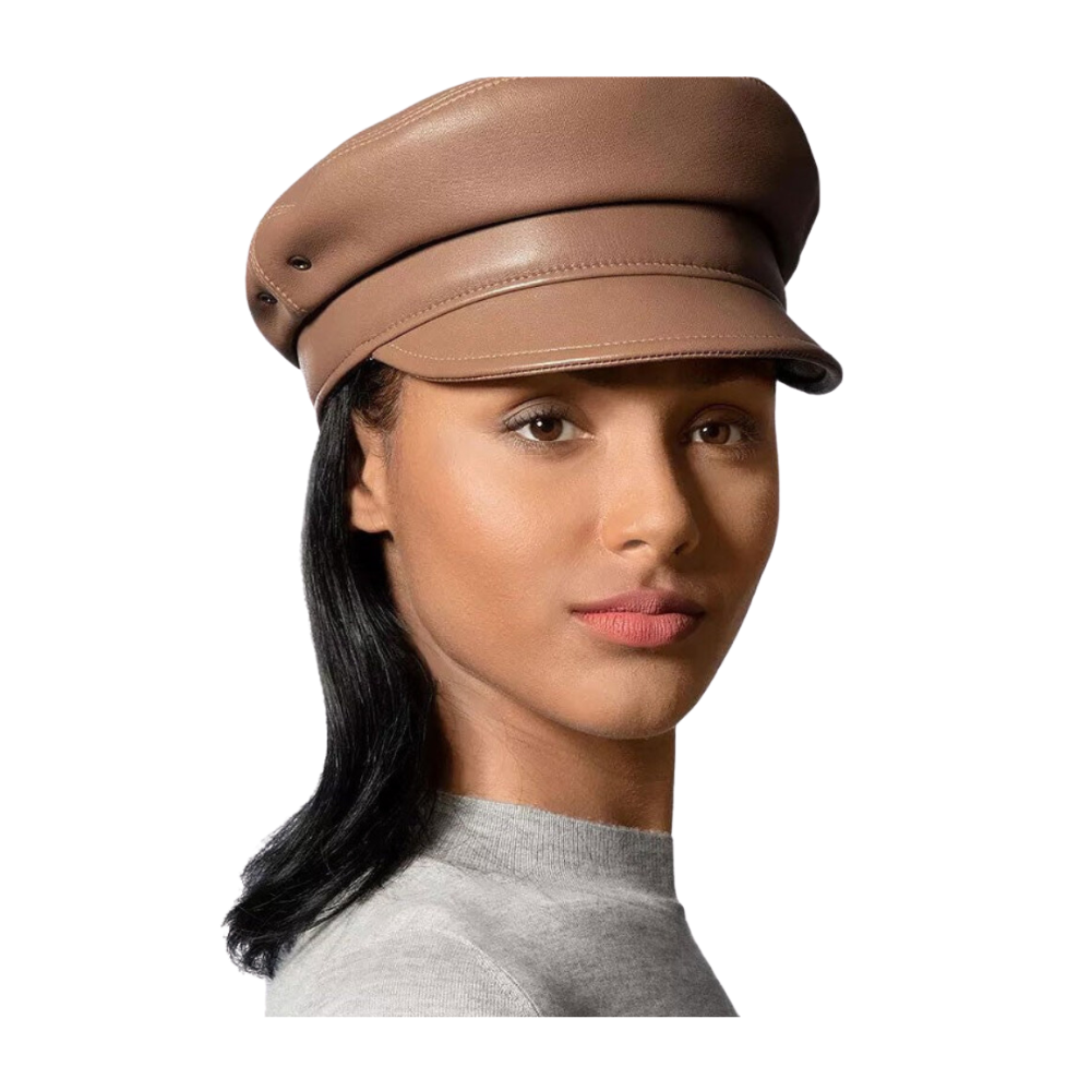 Stylish Night Porter leather newsboy cap for women
