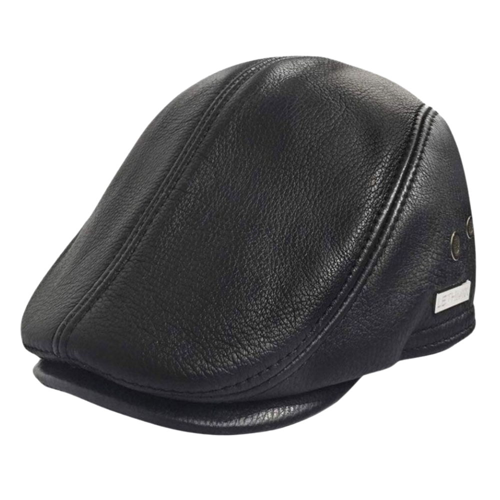 Stylish black leather ivy newsboy cap for a classic, vintage look