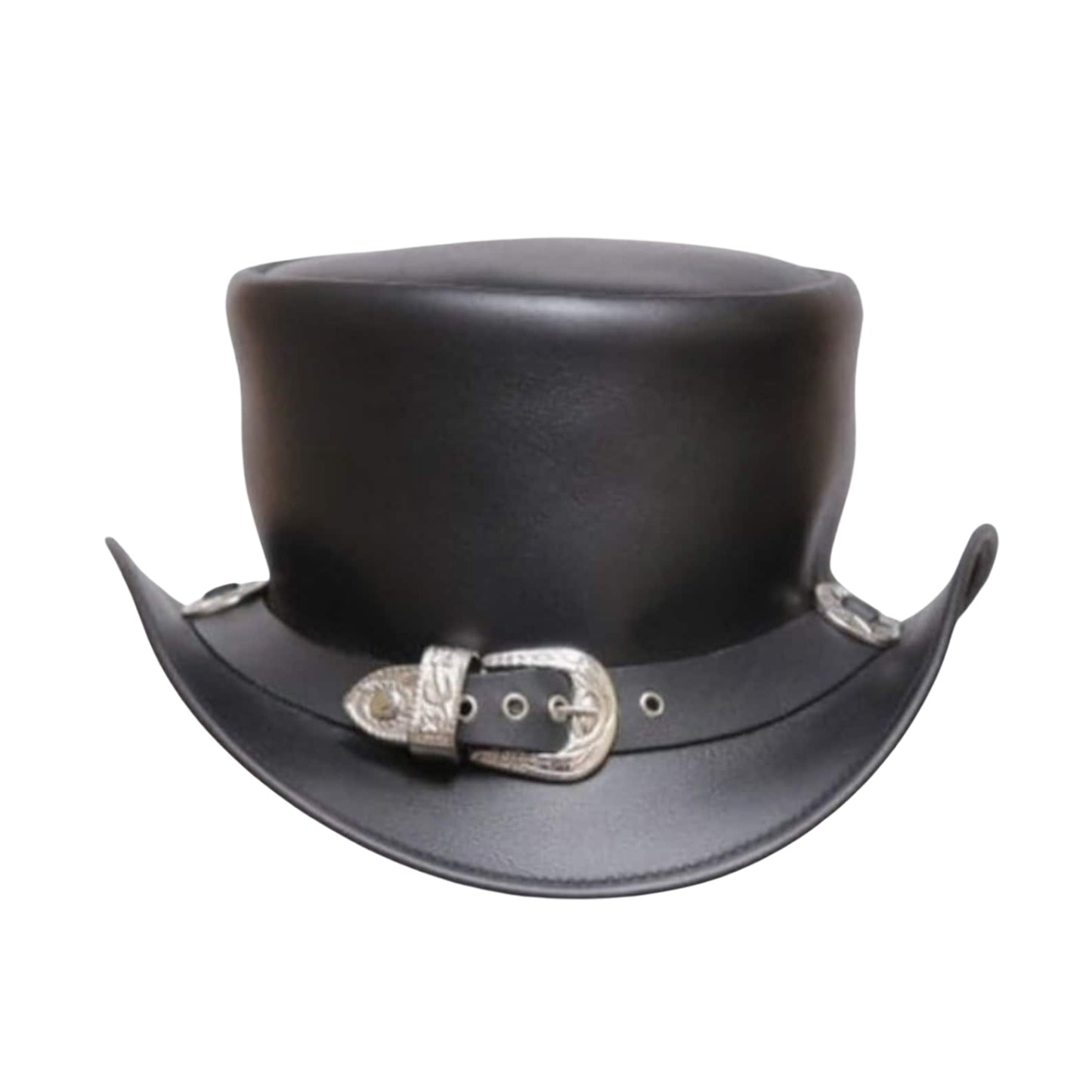 Stylish motorcycle rider biker leather top hat with buckle
