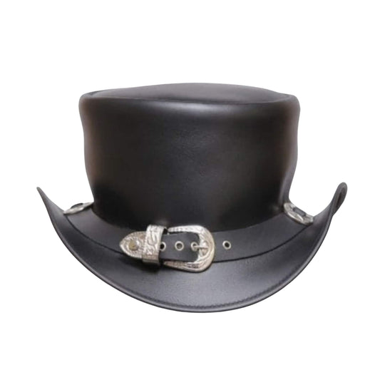 Stylish motorcycle rider biker leather top hat with buckle
