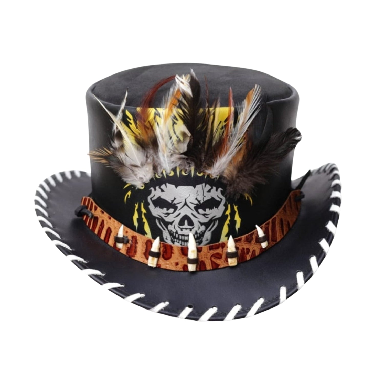 Unique Steampunk Gothic Leather Top Hat for Halloween
